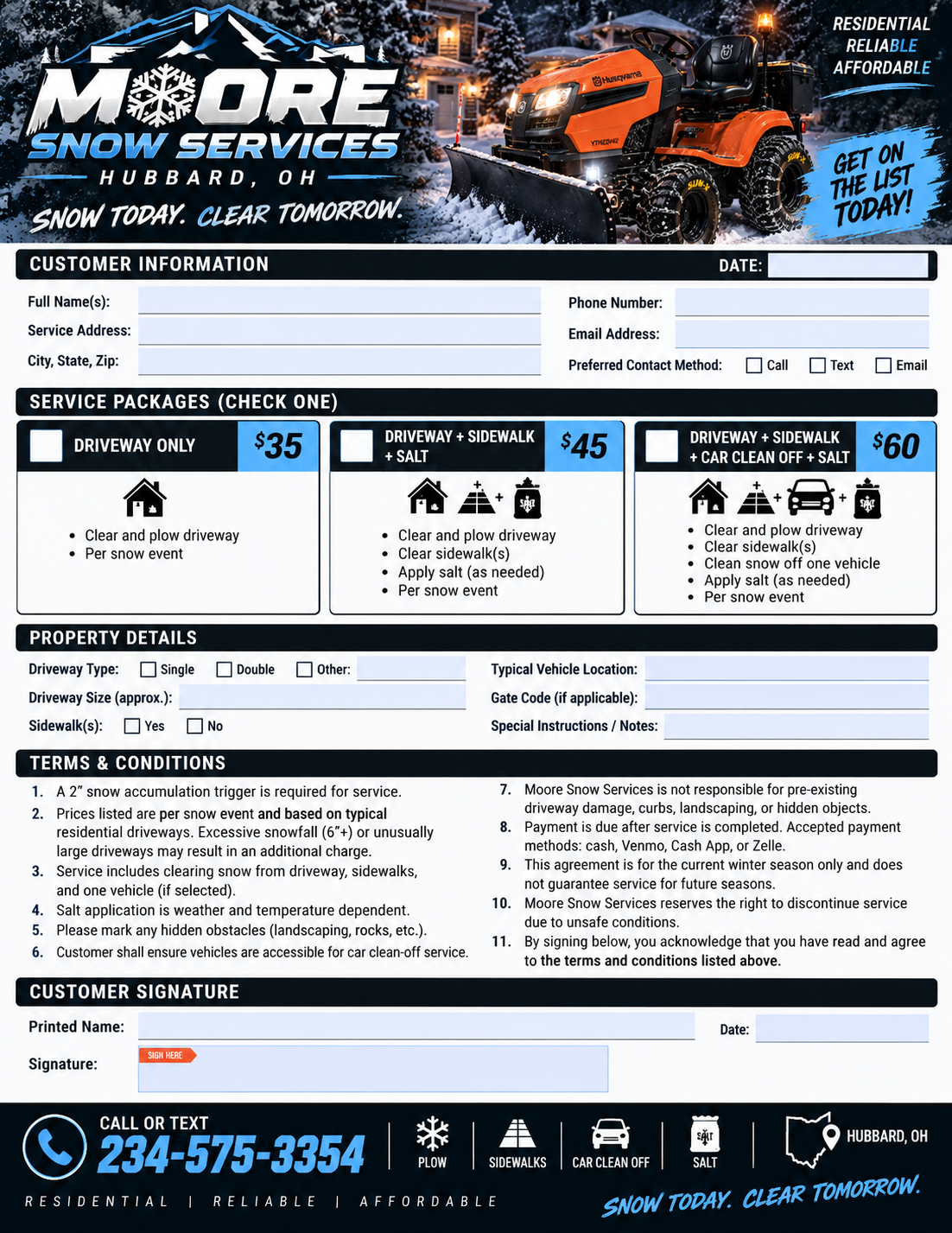 Snow plow clearing a residential driveway